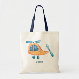 Watercolor Cute Boy's Aeroplane Tote Bag