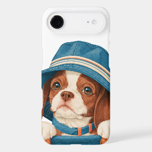 Watercolor Cute Brown White Dog Blue Hat Pet