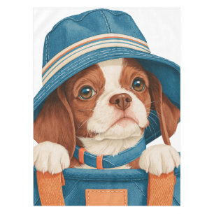 Watercolor Cute Brown White Dog Blue Hat Pet Tablecloth