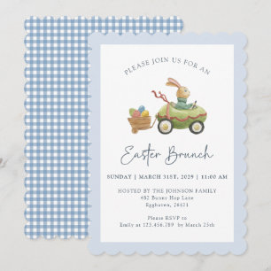 Watercolor Cute Bunny, Easter Brunch Blue Invitation