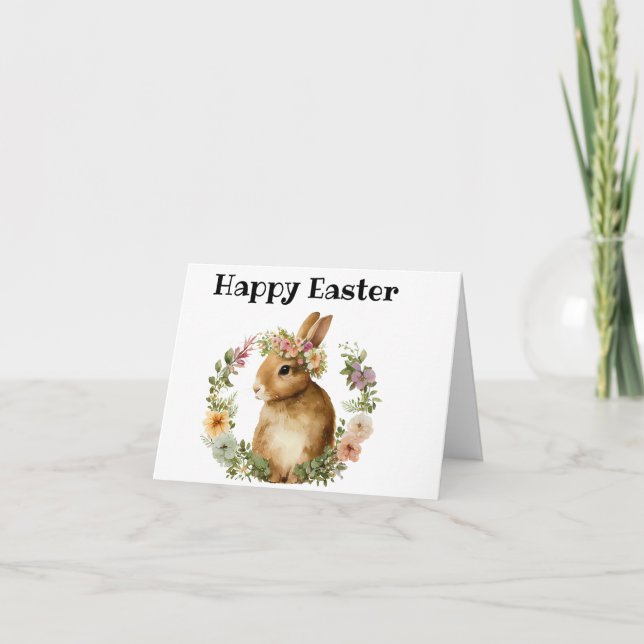 Watercolor Cute Bunny Floral Happy Easter card (Front)