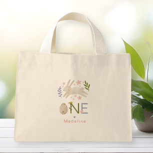 Watercolor Cute Bunny Girl 1st Birthday Party Mini Tote Bag