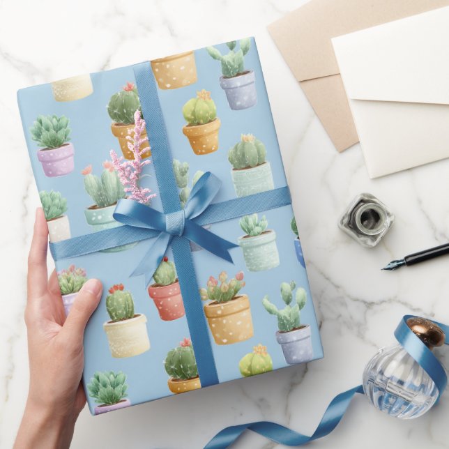 watercolor cute cactus boho nursery wrapping paper (Gifting)