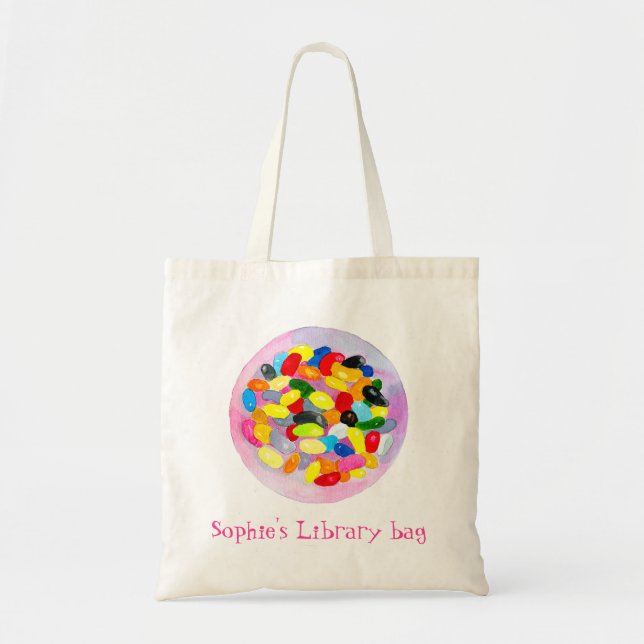Watercolor cute candy jelly library name tote bag (Front)
