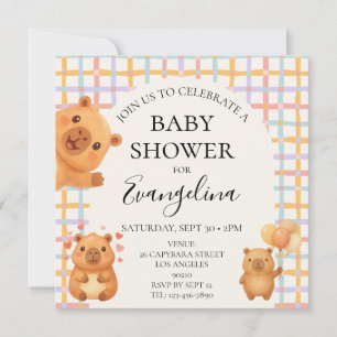 Watercolor Cute Capy Capybara Baby Shower Invitation