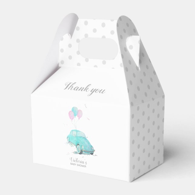 Watercolor Cute Car Baby Shower Boy Favour Box 🎈 (Front Side)