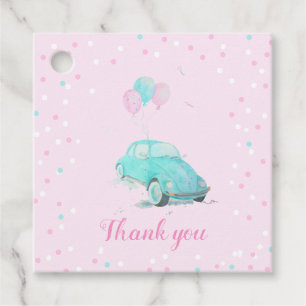 Watercolor Cute Car Baby Shower Girl Favour Tags