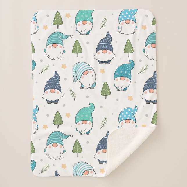Watercolor Cute Cartoon Forest Gnomes Sherpa Blanket (Front)