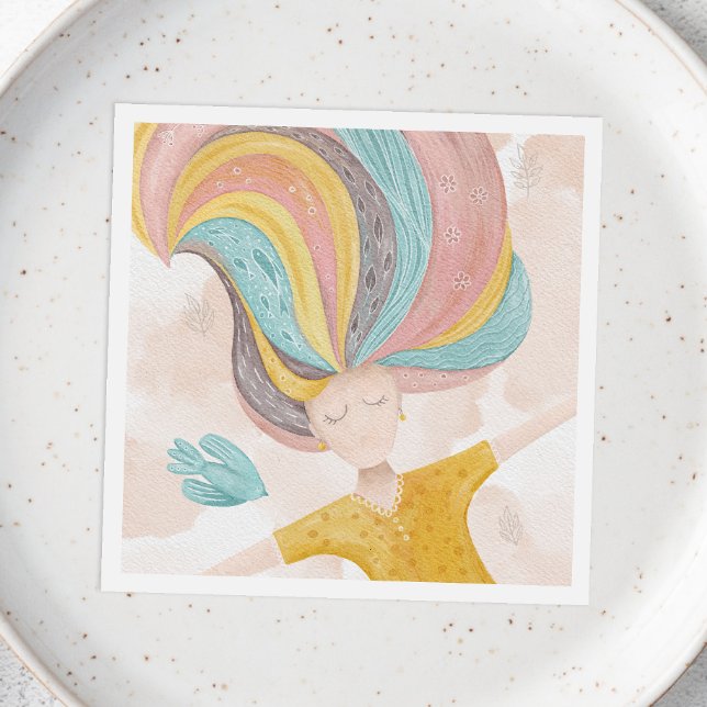 Watercolor cute cartoon girl. Pink fairy fantasy  Napkin (Creator Uploaded)