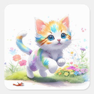 Watercolor Cute cat  Square Sticker