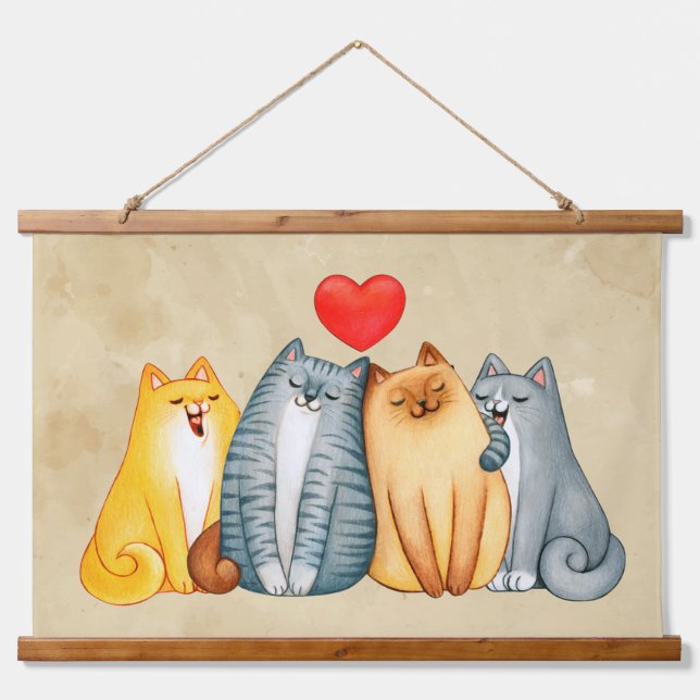 Watercolor Cute Cats Kittens Pet Animal  Hanging Tapestry (Front)