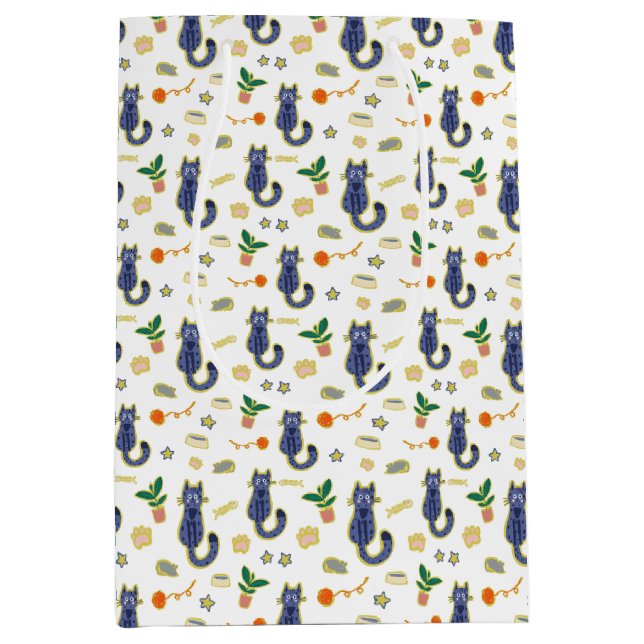 Watercolor Cute Cats Pattern Medium Gift Bag (Front)