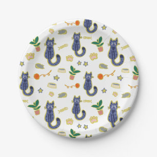 Watercolor Cute Cats Pattern Paper Plate