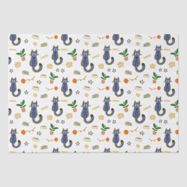Watercolor Cute Cats Pattern Tissue Paper (Front)