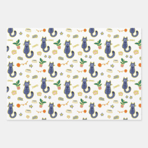 Watercolor Cute Cats Pattern Wrapping Paper Sheet