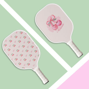 Watercolor cute Cherries and Bows. Pickleball Paddle