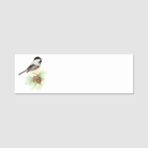 Watercolor Cute Chickadee Bird  Animal nature art Name Tag