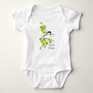 Watercolor Cute Chickadee Bird My Little Chickadee Baby Bodysuit