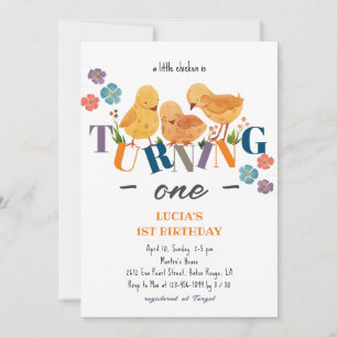 Watercolor Cute Chicken Family 1st Birthday Invitation