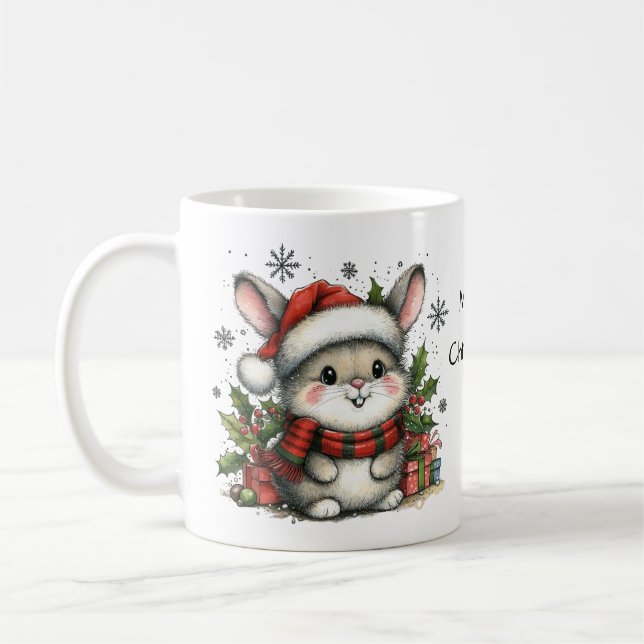 Watercolor Cute Christmas Bunny Coffee Mug (Left)