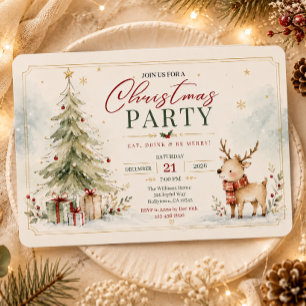 Watercolor Cute Christmas Party Invitation