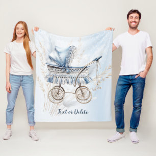 Watercolor Cute Classic Baby Stroller Blue Floral Fleece Blanket