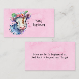 Watercolor Cute Cow Pink Girl Baby Registry Business Card