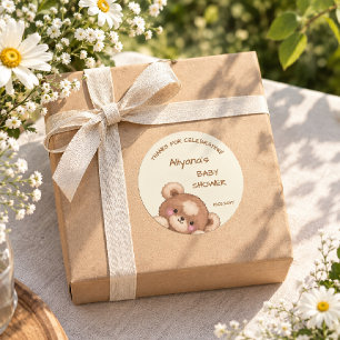 Watercolor Cute Cub Bear Thankyou Baby Shower Classic Round Sticker