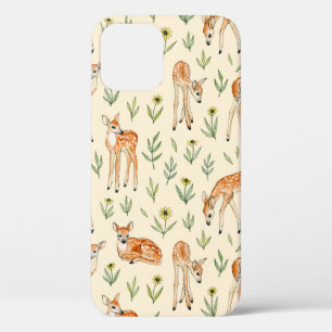 Watercolor cute deer with wild flowers seamless pa iPhone 12 case