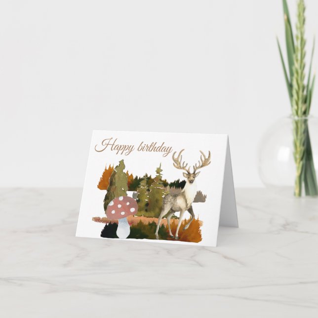 Watercolor cute deer woodland birthday  card (Front)