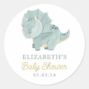 Watercolor Cute Dino Baby Shower Classic Round Sticker