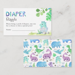 Watercolor Cute Dino Baby Shower Diaper Raffle Enclosure Card