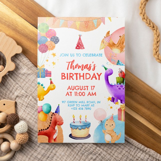 Watercolor Cute Dinosaur Birthday  Invitation (Creator Uploaded)