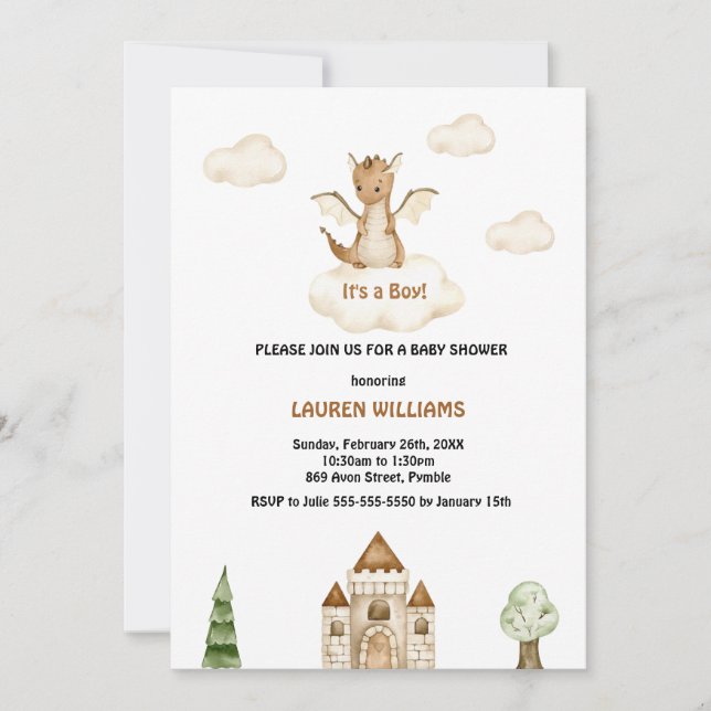 Watercolor Cute Dinosaur Boy Baby Shower  Invitation (Front)