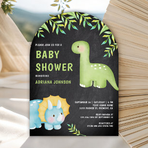Watercolor Cute Dinosaur Chalkboard Baby Shower Invitation
