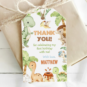 Watercolor Cute Dinosaur Greenery 3rd  Birthday Gift Tags