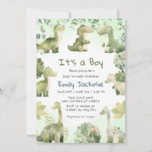 Watercolor Cute Dinosaur Greenery Boy Baby Shower 