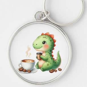 watercolor Cute Dinosaur Premium Round large Key Ring