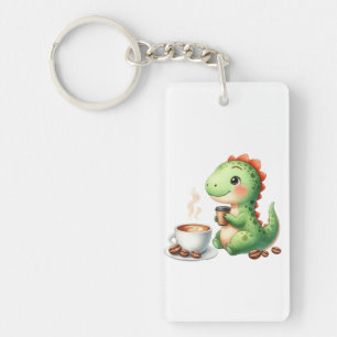 watercolor Cute Dinosaur T Rex drinking Acrylic Key Ring