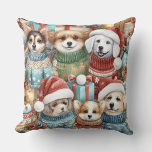 Watercolor Cute Dogs in Sweaters Cushion