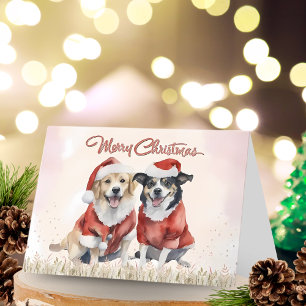 Watercolor cute Dogs Merry Christmas  Holiday Card