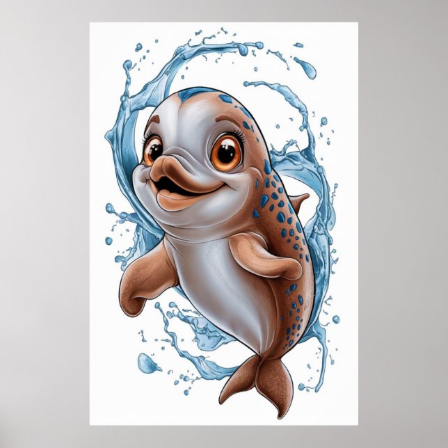 Watercolor cute dolphin for kids room  poster (Front)