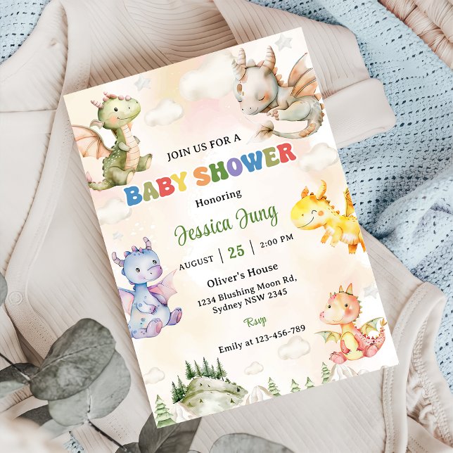 Watercolor Cute Dragon Baby Shower Party Invitation (Creator Uploaded)