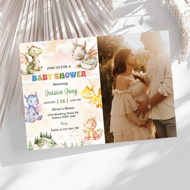 Watercolor Cute Dragon Baby Shower Party Invitation (Creator Uploaded)