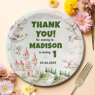Watercolor Cute Dragon Birthday Paper Plates