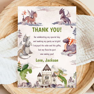 Watercolor Cute Dragon  Birthday Thank You Card