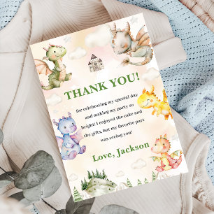 Watercolor Cute Dragon  Birthday Thank You Card