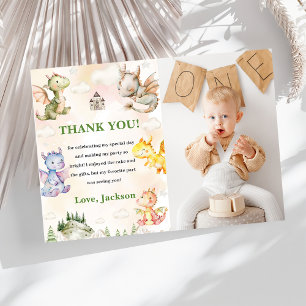 Watercolor Cute Dragon  Birthday Thank You Card