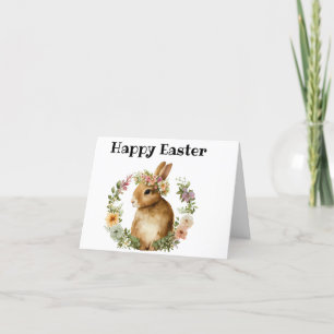 Watercolor Cute Easter Bunny Floral Holiday Card