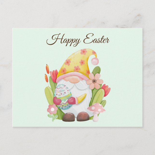 Watercolor Cute Easter Gnome Postcard (Front)
